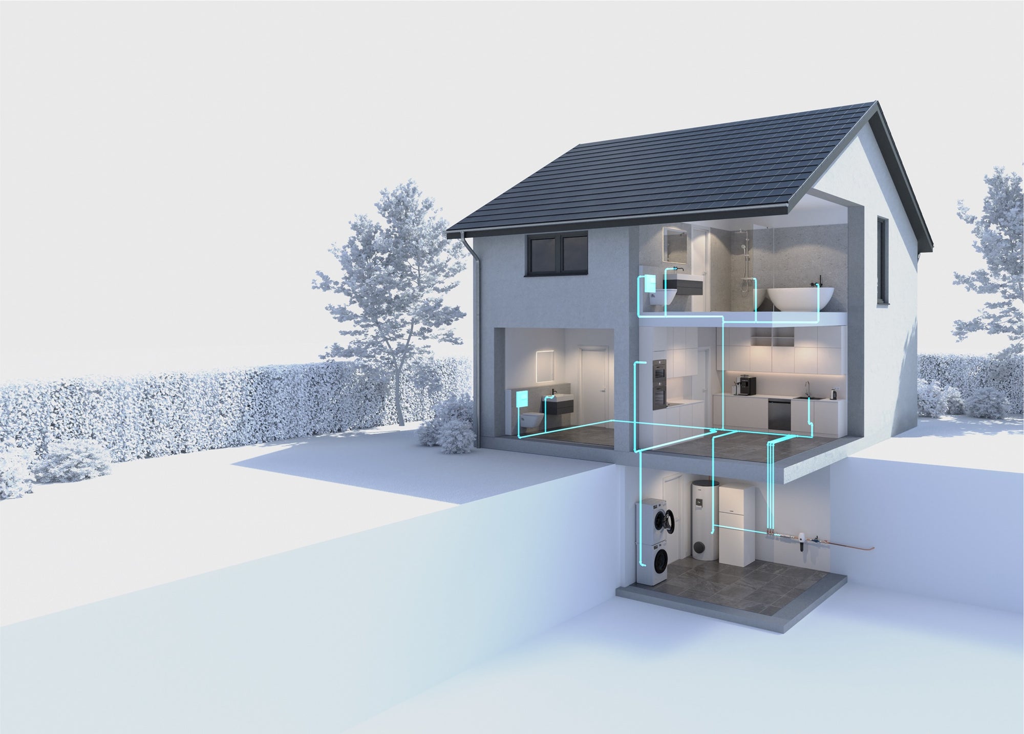 Wasserbehandlungsanlage ist im Einfamilienhaus zentral am Hauptwasseranschluss eingebaut