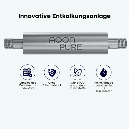Ausgezeichnete Lösung bei Kalk im Wasser / Die innovative Entkalkungsanlage basiert auf dem Prinzip der Impfkristallbildung. Die Lösung von AQON PURE wurde bereits mehrfach nominiert, ausgezeichnet und in renommierten Publikationen erwähnt. 